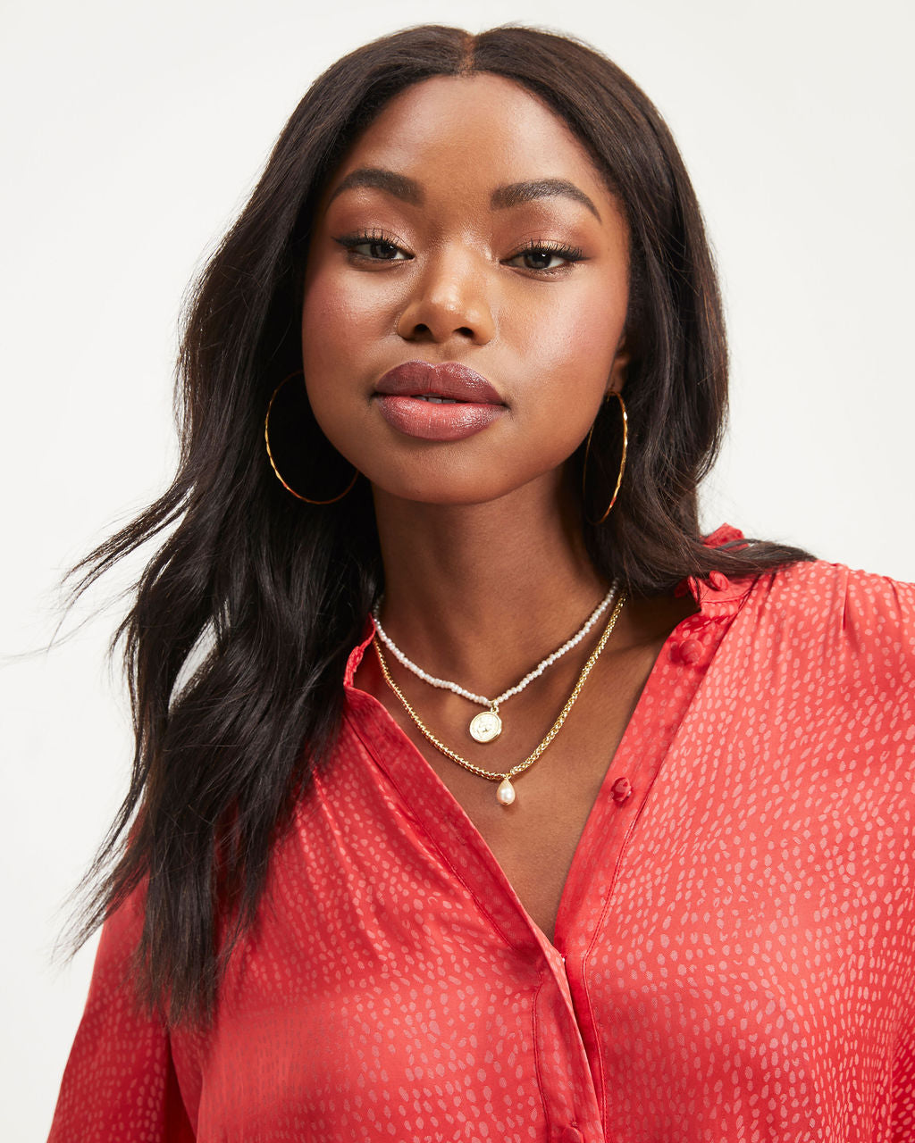 Riley Satin Embossed Button Down Top - Se7enfashion