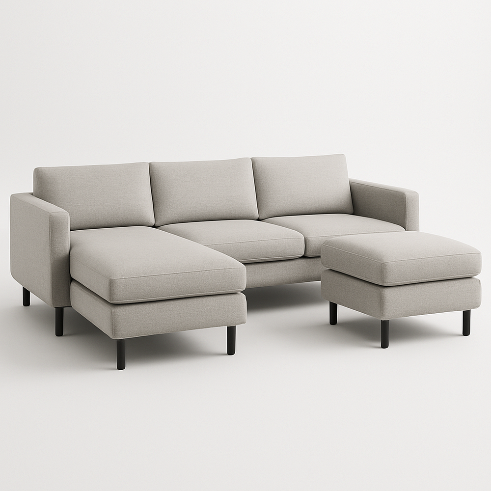 Sofá seccional elegante y cómodo de lino gris para sala de estar