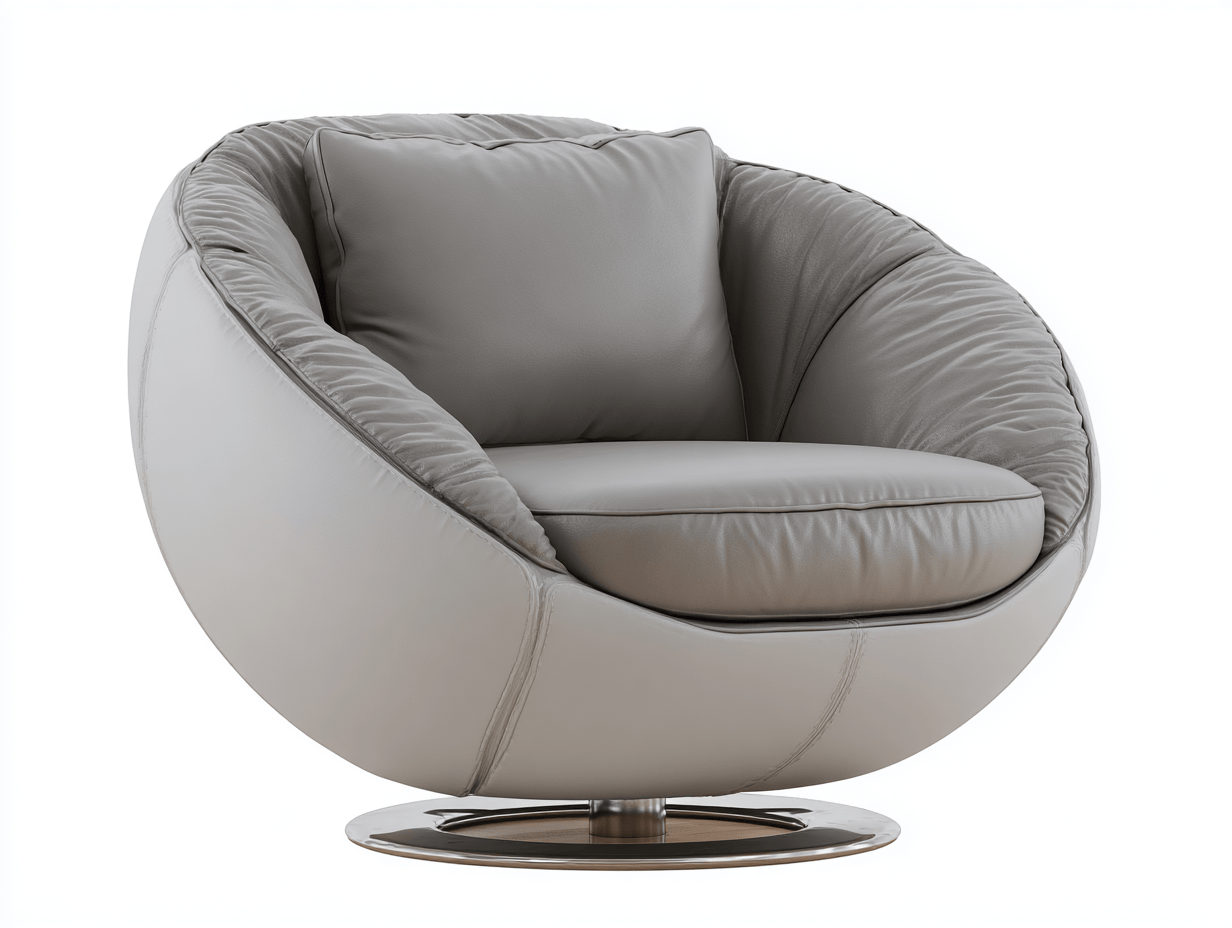 Sillón giratorio – cuero sintético gris claro – base metálica redonda estilo moderno
