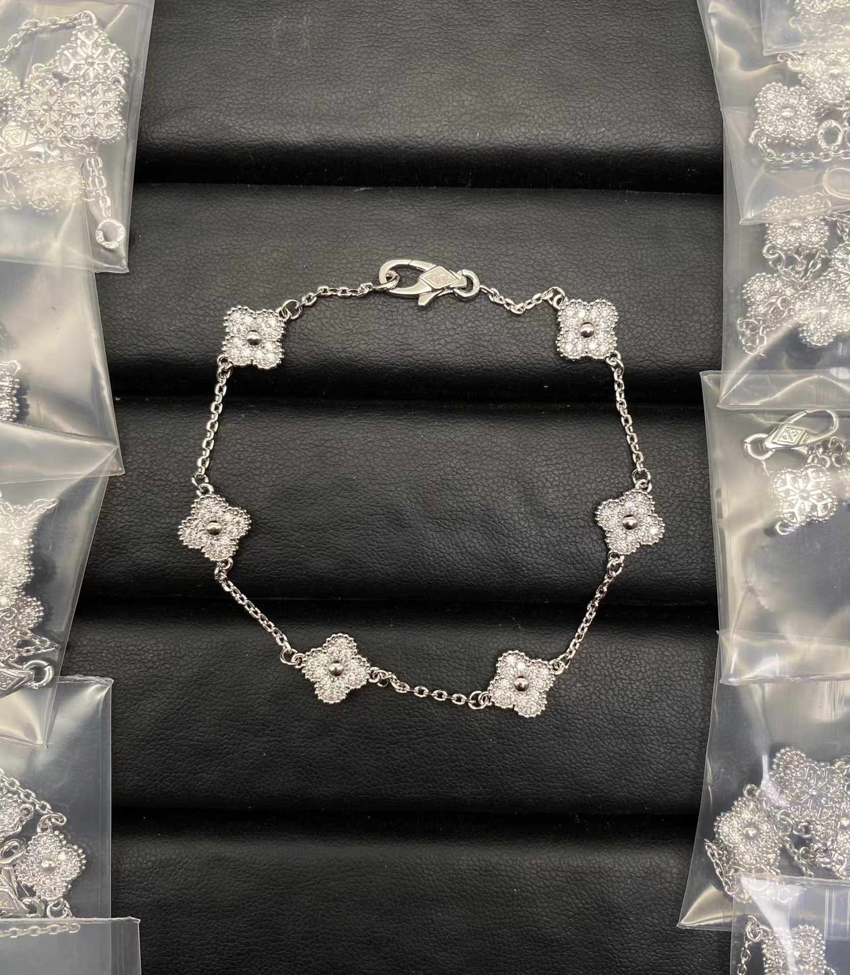 VCA Paved Full Diamond Sweet Alhambra Bracelet 6 Motifs - Original Replica Club