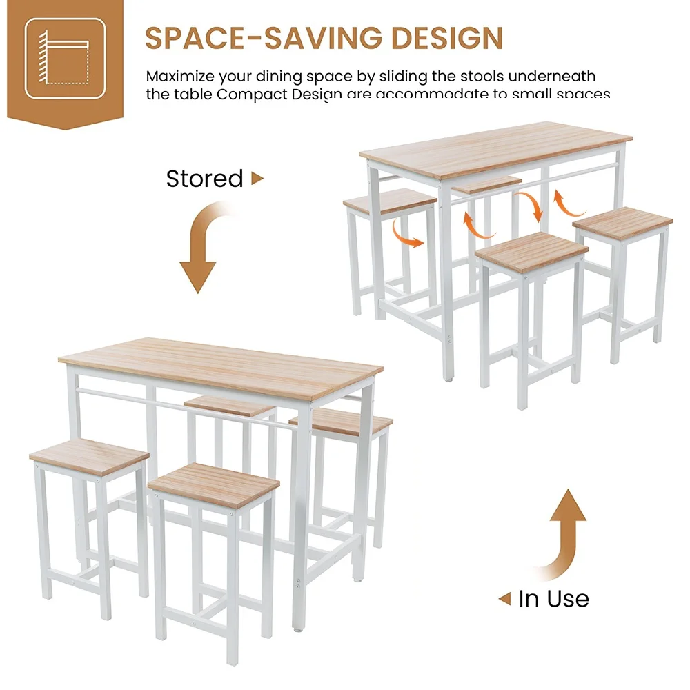 Counter Height Table Set of 5, Breakfast Bar Table and Stool Set, Minimalist Dining Table with Backless Stools, Wood Top Pub Table & Chair Set for Kitchen Apartment Bistro - Space Saving - Image 44