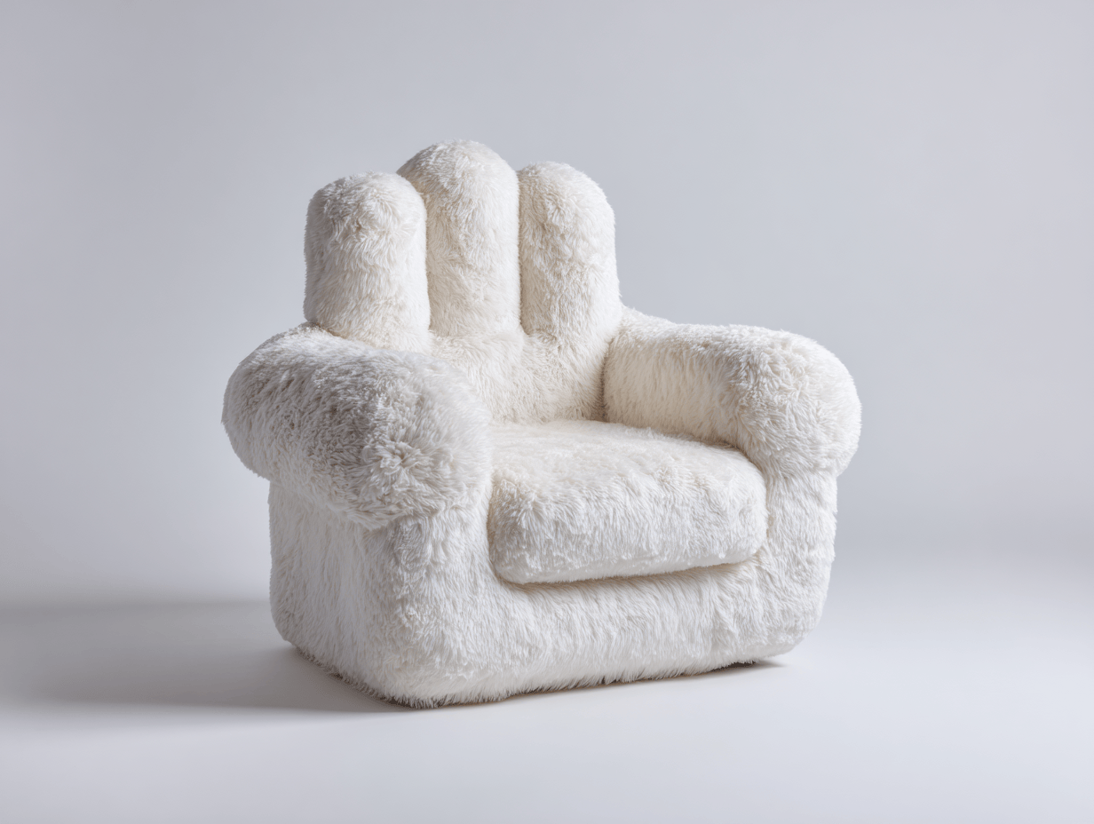 Sillón decorativo con forma de mano 85×90×95 cm - blanco - tapizado de felpa suave para salón moderno