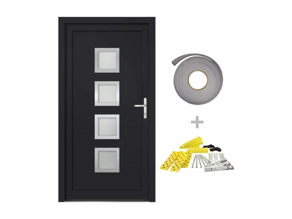 Puerta de entrada antracita 98x208 cm PVC
