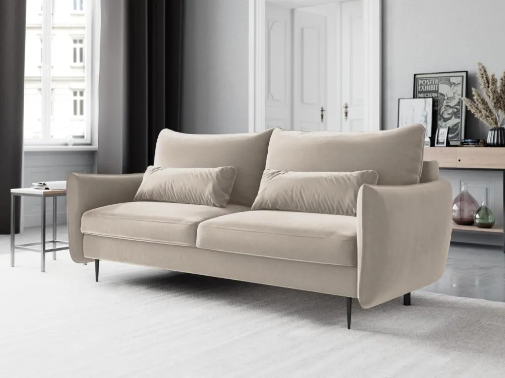 Habitarluz - Sofá cama con baúl de almacenaje Habitarluz 3 plazas de terciopelo beige claro - 222x105x90cm CDHG45478