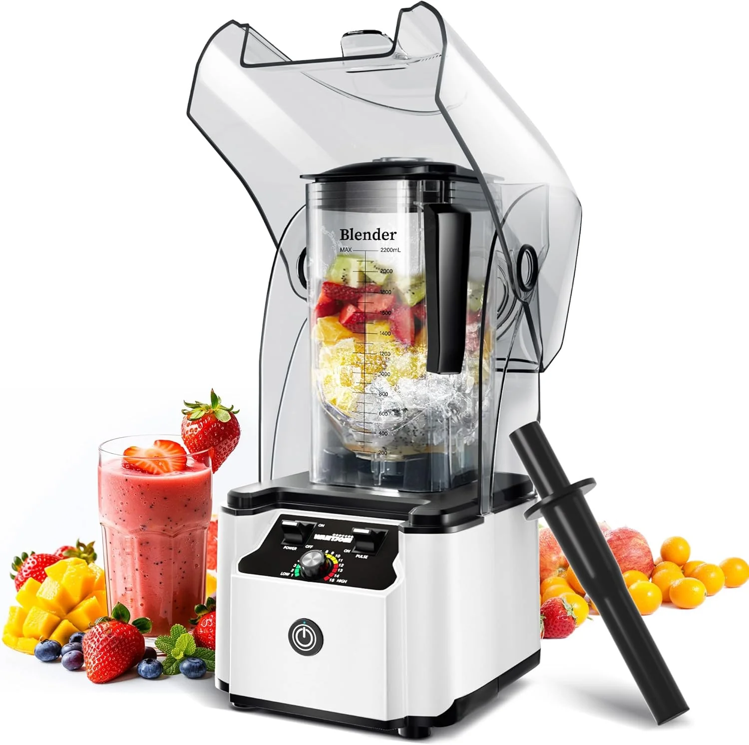 WantJoin Professional Commercial Blender With Shield Quiet Sound Enclosure 2200W Industries Strong and Quiet Professional-Grade Power, Self-Cleaning, Black