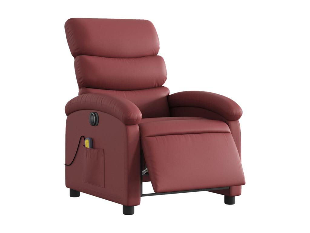 Sillón de masaje reclinable de cuero artificial rojo tinto