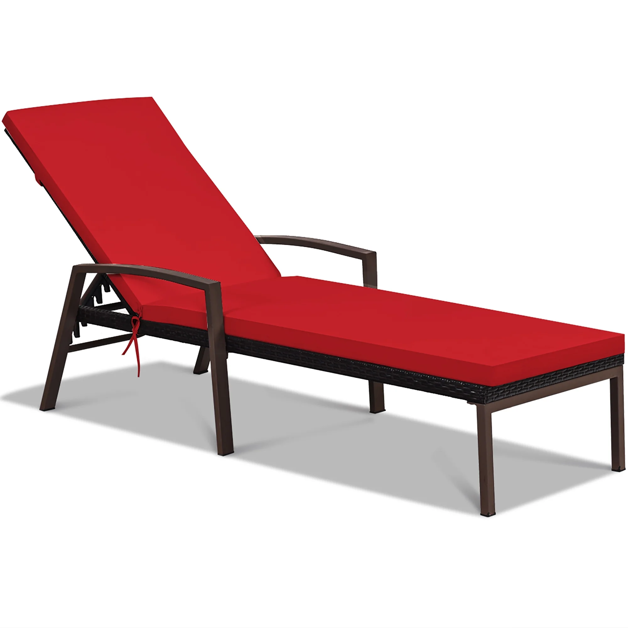 Costway 2PCS Patio Rattan Lounge Chair Chaise Recliner Back Adjustable Cushioned Red - Image 11