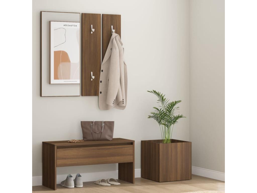 Conjunto de muebles de entrada de madera de roble marrón