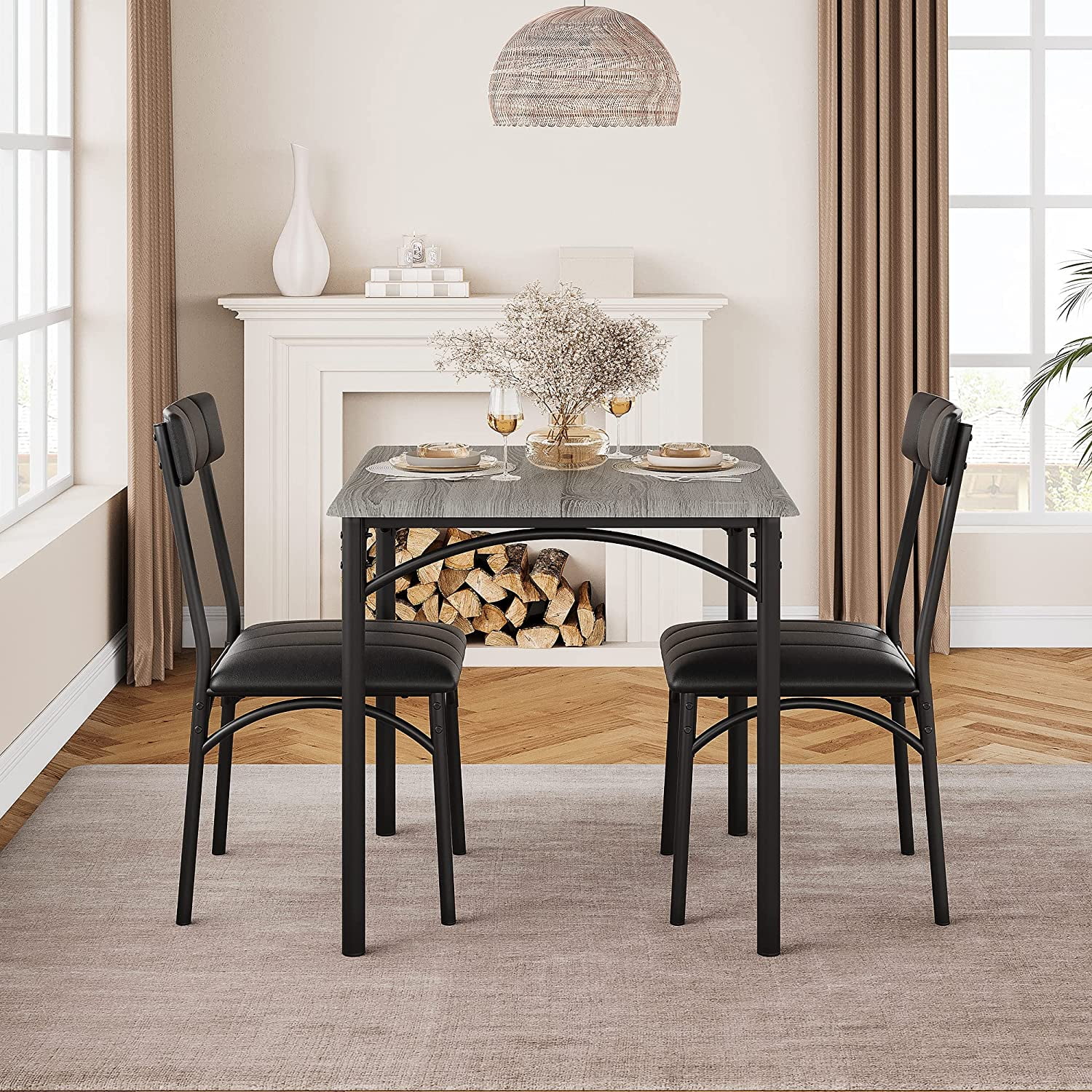 Dining Table Set for 2, Kitchen Table and Chairs for 2 with Upholstered Chairs, 3 Piece Dining Room Table Set, Square Kitchen Table Set for Small Space, Apartment, Studio - Image 2