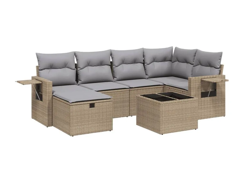 Juego de sofás jardín con cojines beige mezcla 7 pzas ratán PE 45547EOAM