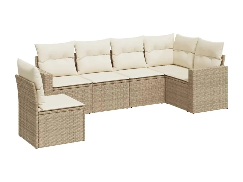 Juego de sofás jardín con cojines 6 pzas ratán sintético beige 51334KHRC