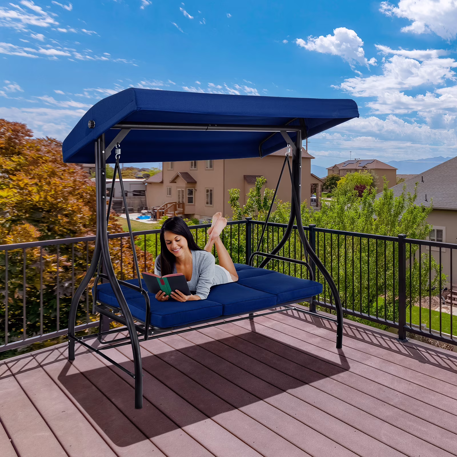 Arlopu 3 Person Porch Swing Outdoor Converting Canopy Swing Glider with Canopy - Image 7