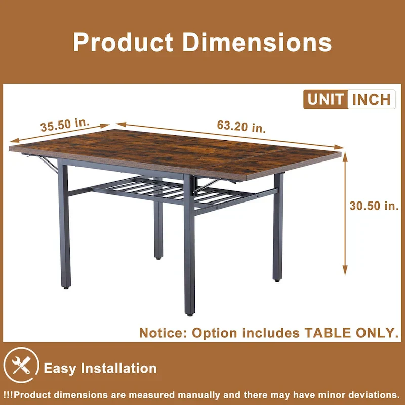 Contemporary Industrial 63.2" Extendable Dining Table with Drop Leaf, Accommodates 6