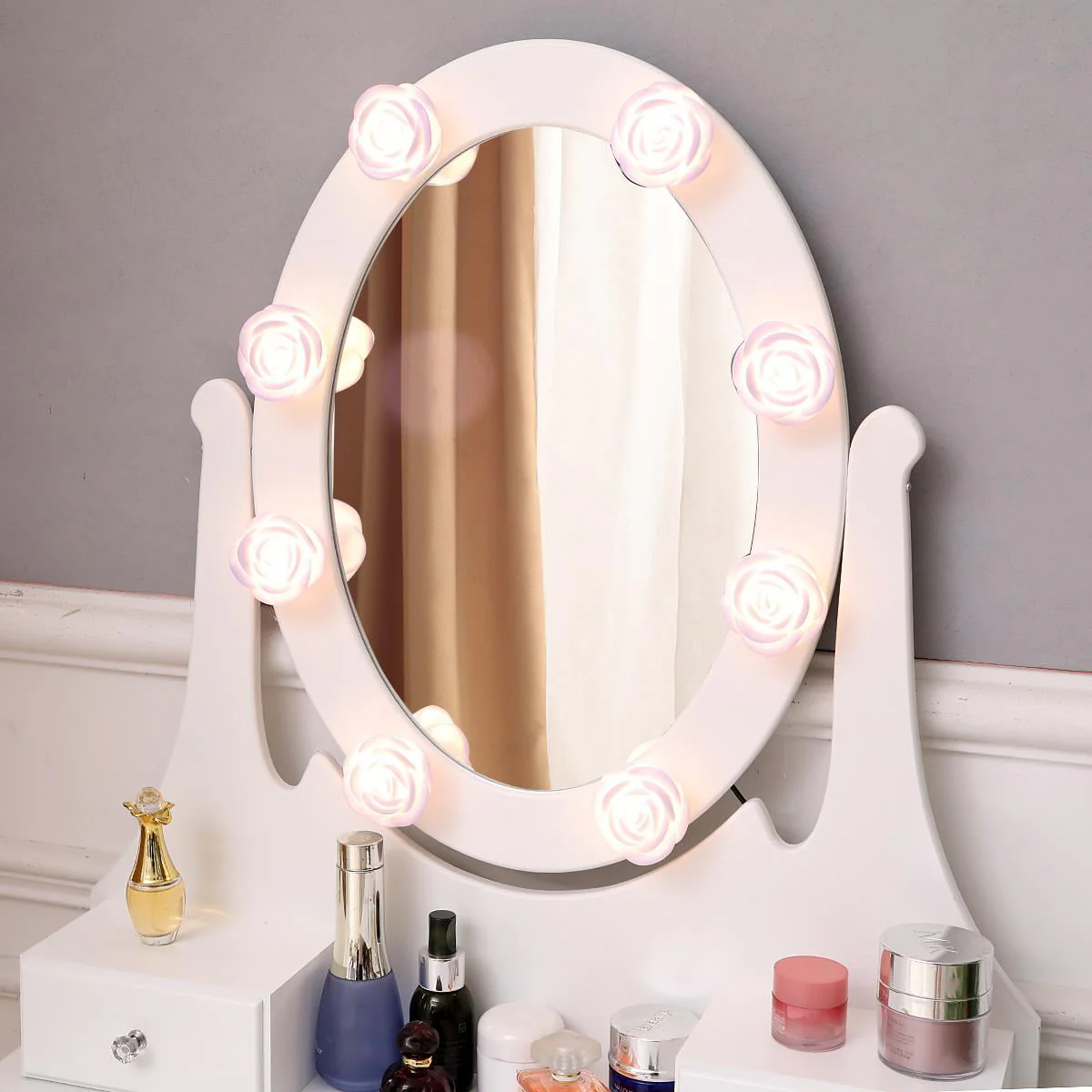 Ktaxon Makeup Vanity Table Set Mirror with LED Lights Dressing Table and Stool Set,Bedroom Vanities Tables with Benches - Image 6