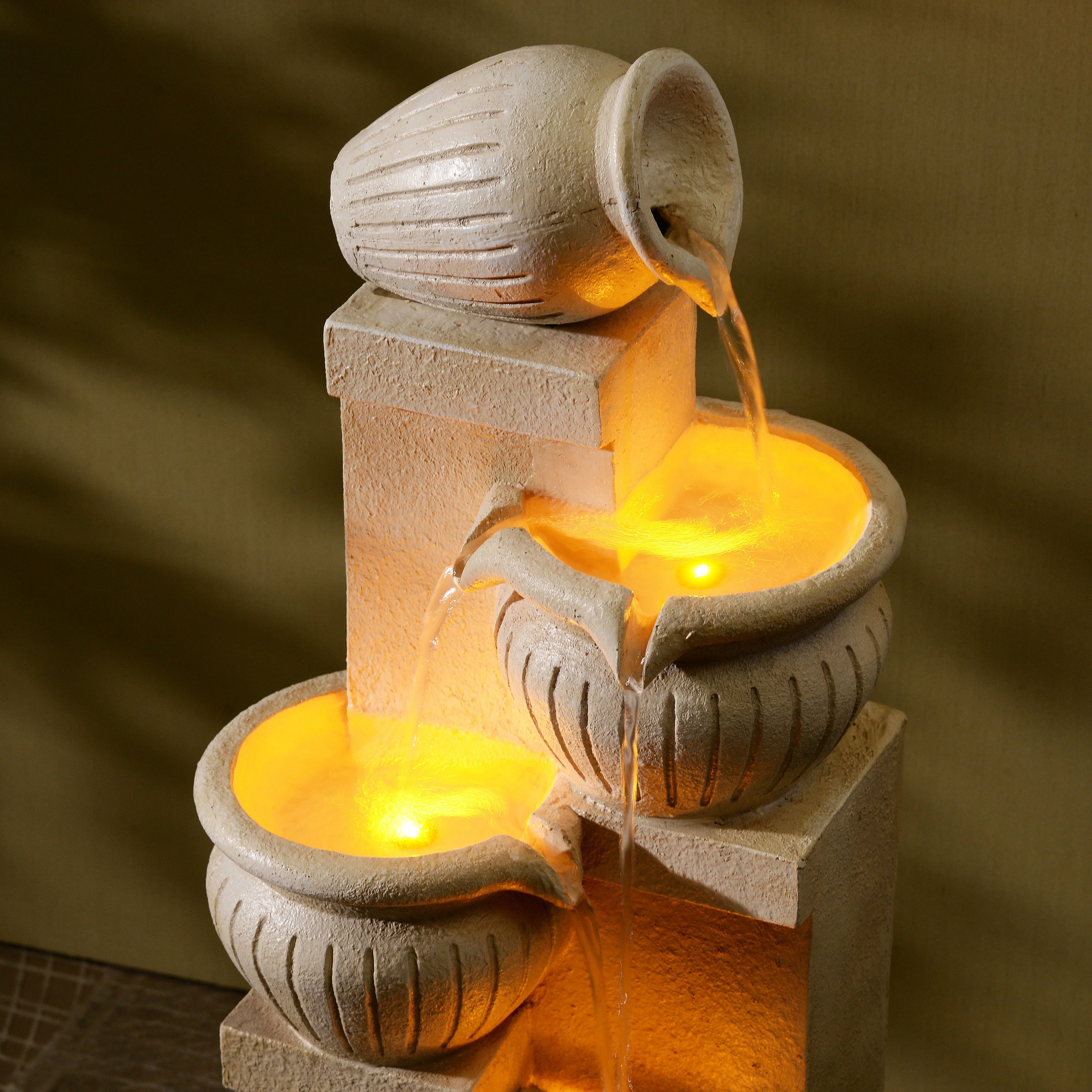 Teamson Home Outdoor Water Fountain with Lights-C 4-Tier Cascading Bowl Design with LED Light & Solar Pump, Solar-Powered Water Fountain Outdoor Garden, Yard, or Patio D-cor, Navy Blue - Image 26