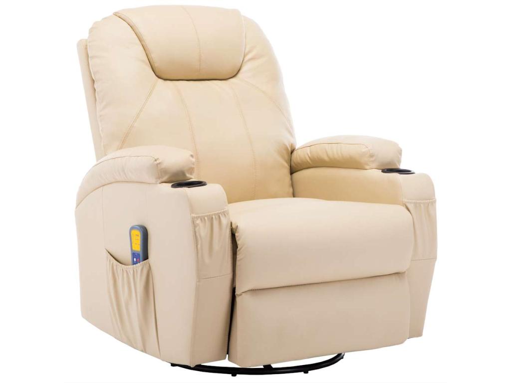 Sillón de masaje mecedora de cuero sintético crema