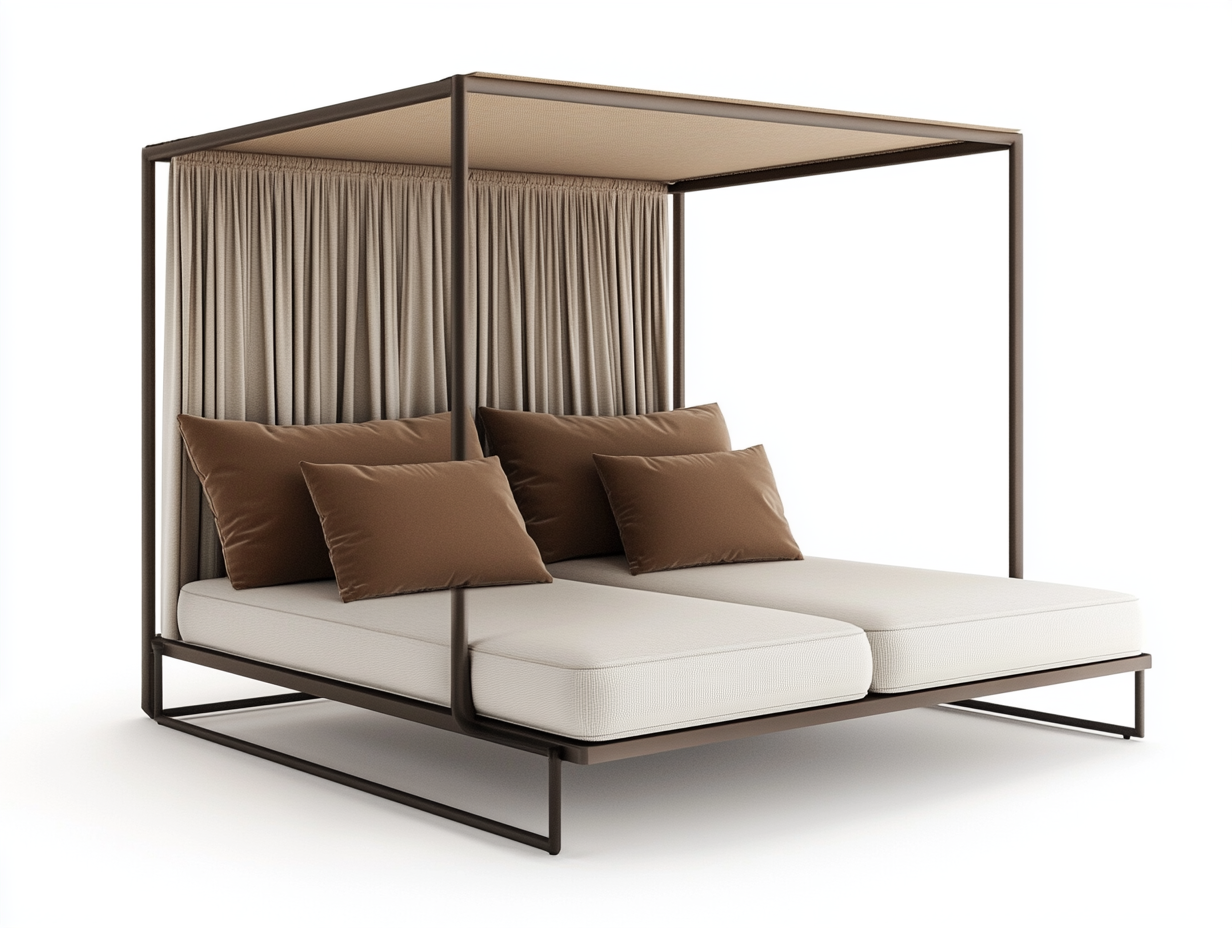 Sofá cama moderno de metal y tela para exteriores en - beige y marrón