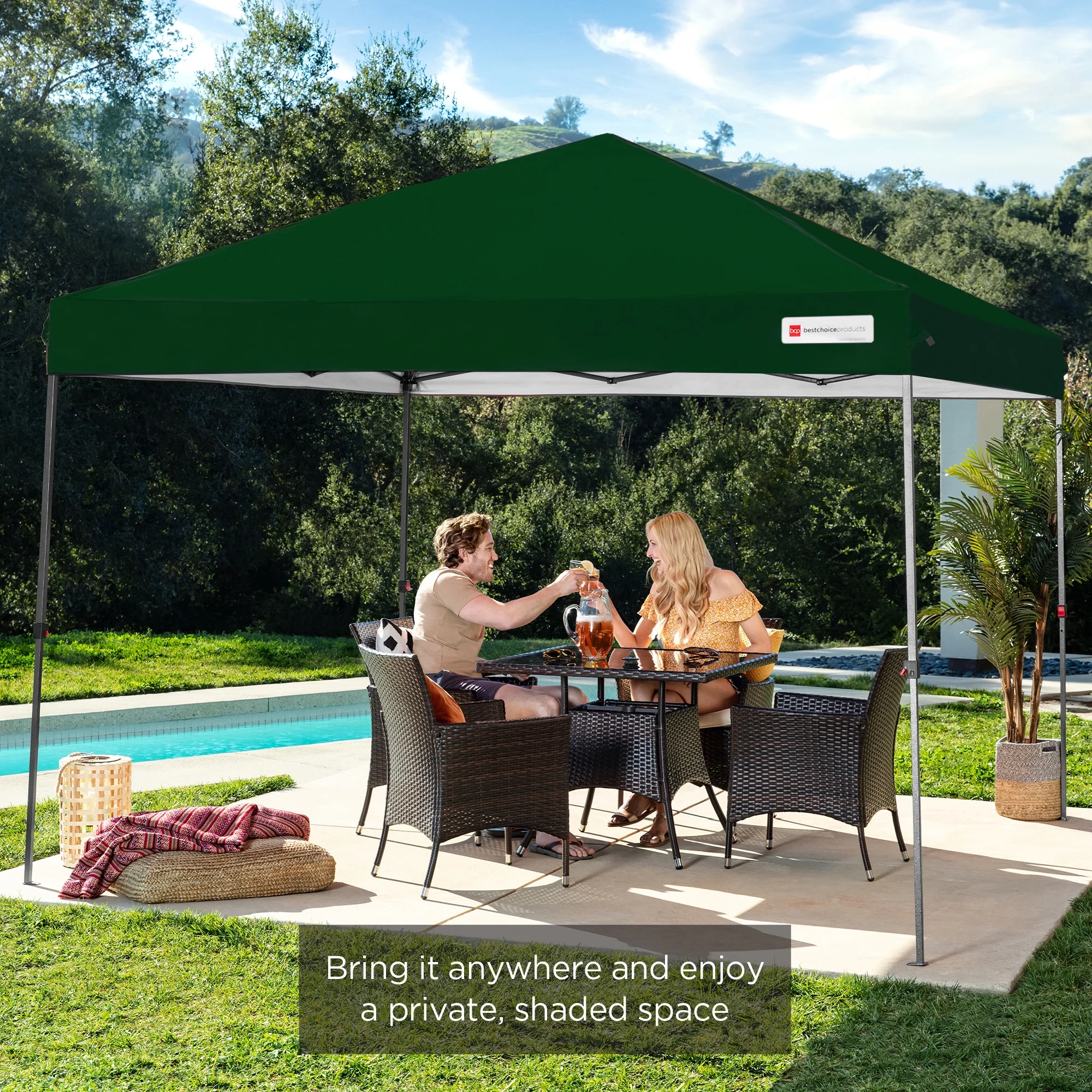 Best Choice Products 10x10ft Easy Setup Pop Up Canopy w/ 1-Button Setup, Wheeled Case, 4 Weight Bags - White - Image 179