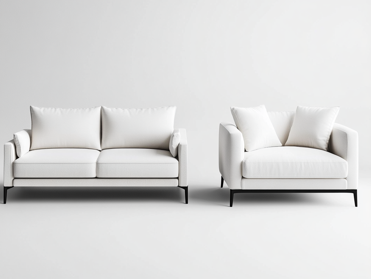 Conjunto moderno de sofá y sillón blanco