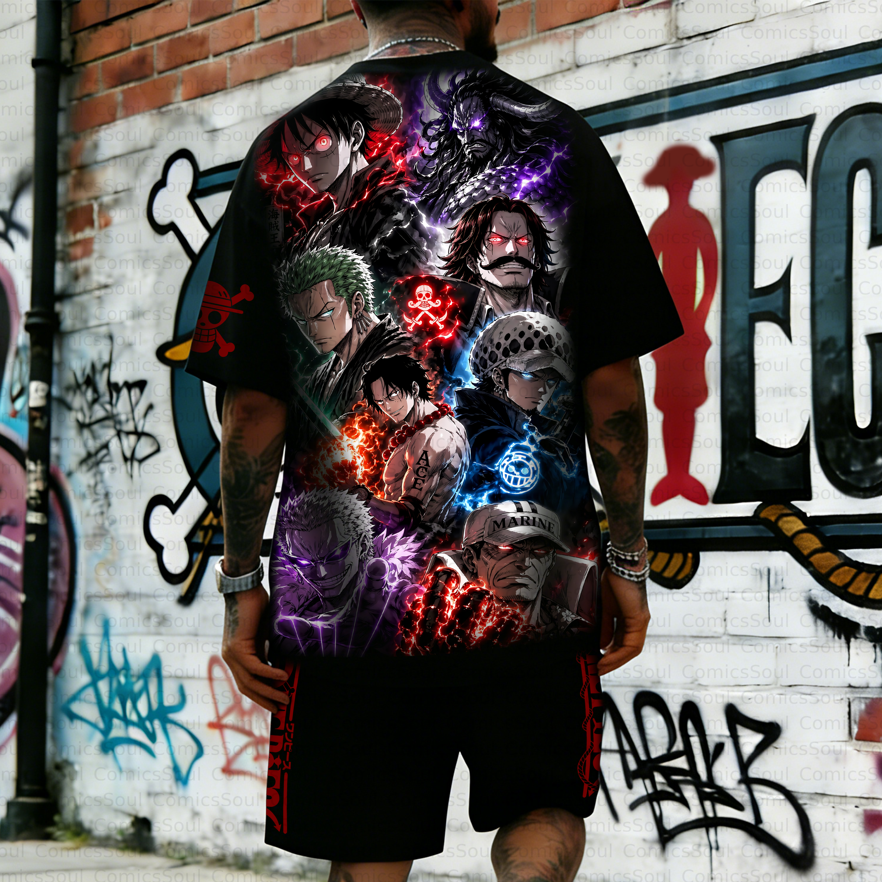 Unisex Anime Inspired Vintage T-shirt& Shorts 2 Pieces Set
