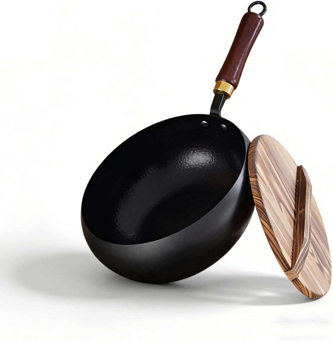 Japanese Cast Iron Wok Pan - Healthy Uncoated Frying Pan with Lid, Hand Hammered Non-Stick Finish, Traditional Cooking Pot Made in Japan (Normal Glass Lid,30cm/12'')