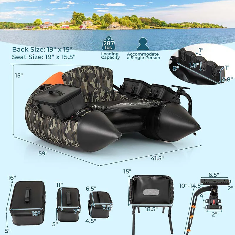Eletriclife Fishing Float Tube Inflatable Belly Boat with Fish Finder Holder