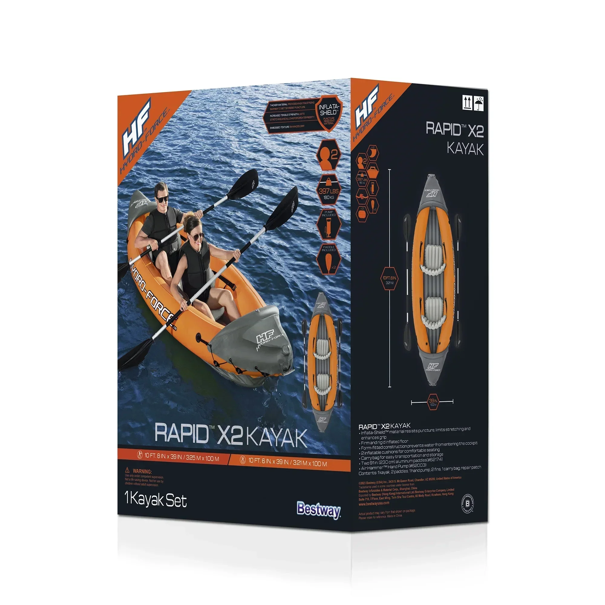 Bestway Inflatable Kayak Set With 2 Seats, Orange And Black - Hydro Force Lite Rapid X2 - Image 12 Bestway Inflatable Kayak Set With 2 Seats, Orange And Black - Hydro Force Lite Rapid X2 - Image 12
