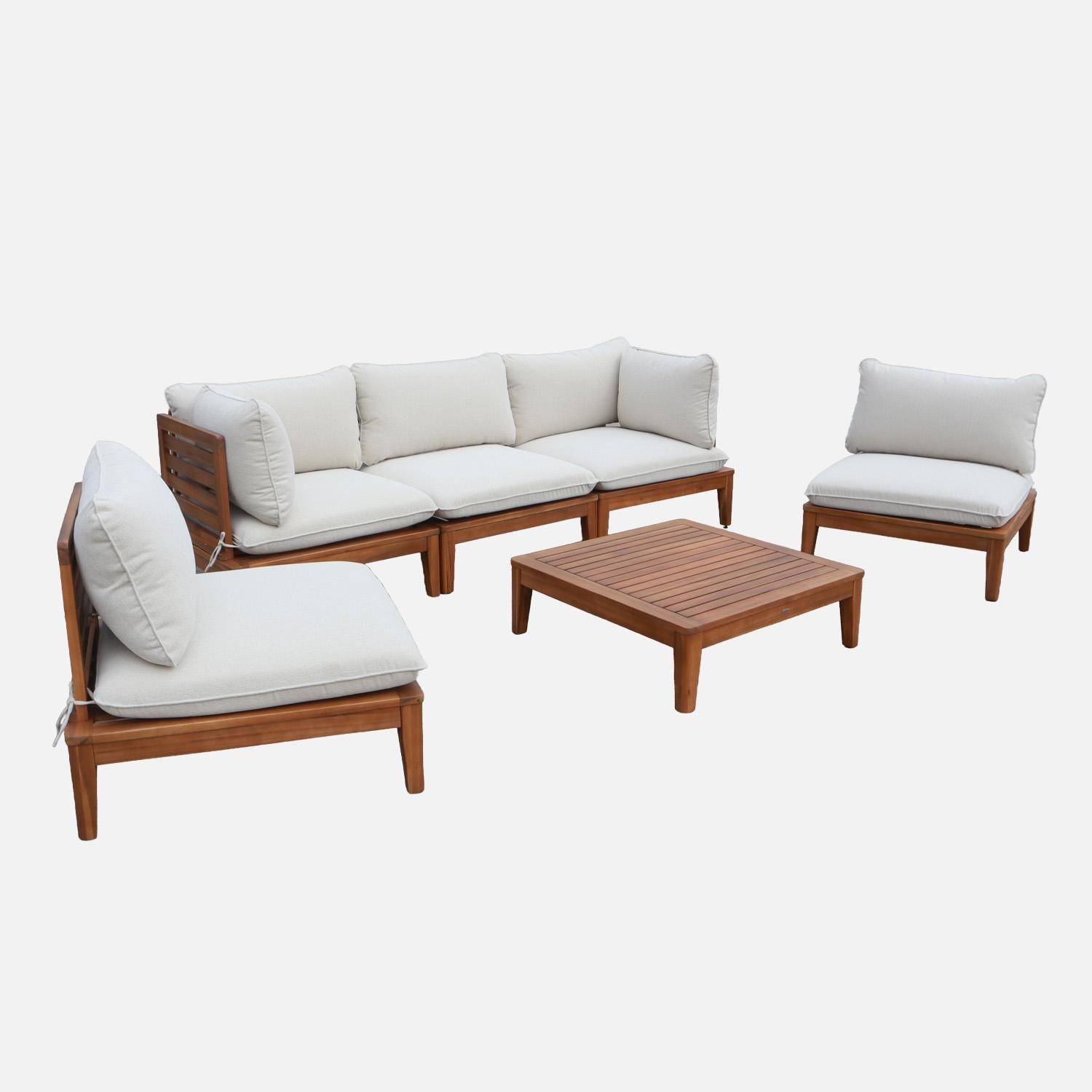 Yona borreguito - Conjunto muebles de jardín modular de madera de acacia y borreguito, 5 plazas