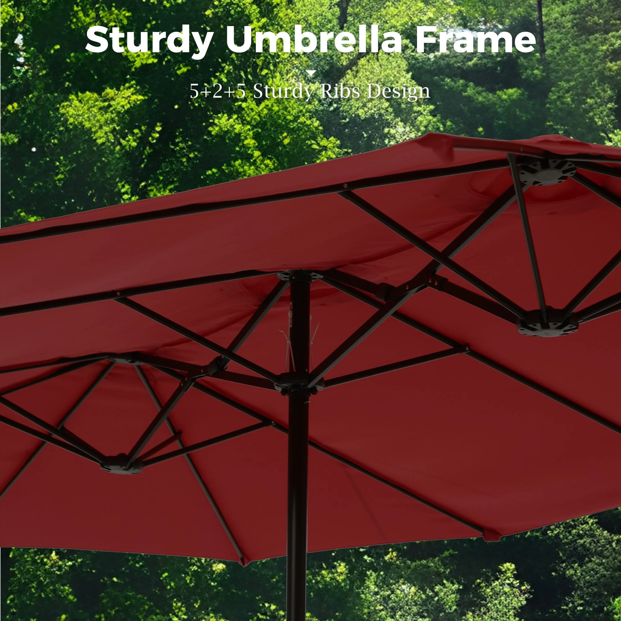 Alpha Joy 15ft Outdoor Patio Umbrella Extra-Large Double-Sided Garden Umbrella with Crank Handle and Base - Smoky Gray - Image 51