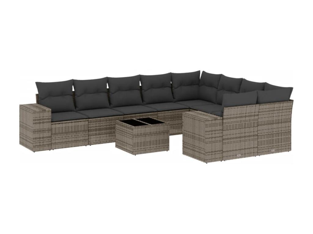 Decohoguera Set de sofás de jardín 10 pzas con cojines en ratán sintético gris ZG6970082