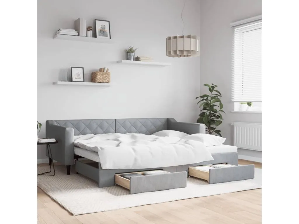 Sofá cama Banakdecoracion y cajones gris claro tela 90x200 cm 05282YETC