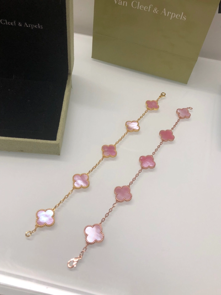 VCA Pink Mother of Pearl Vintage Alhambra Bracelet 5 Motifs - Original Replica Club