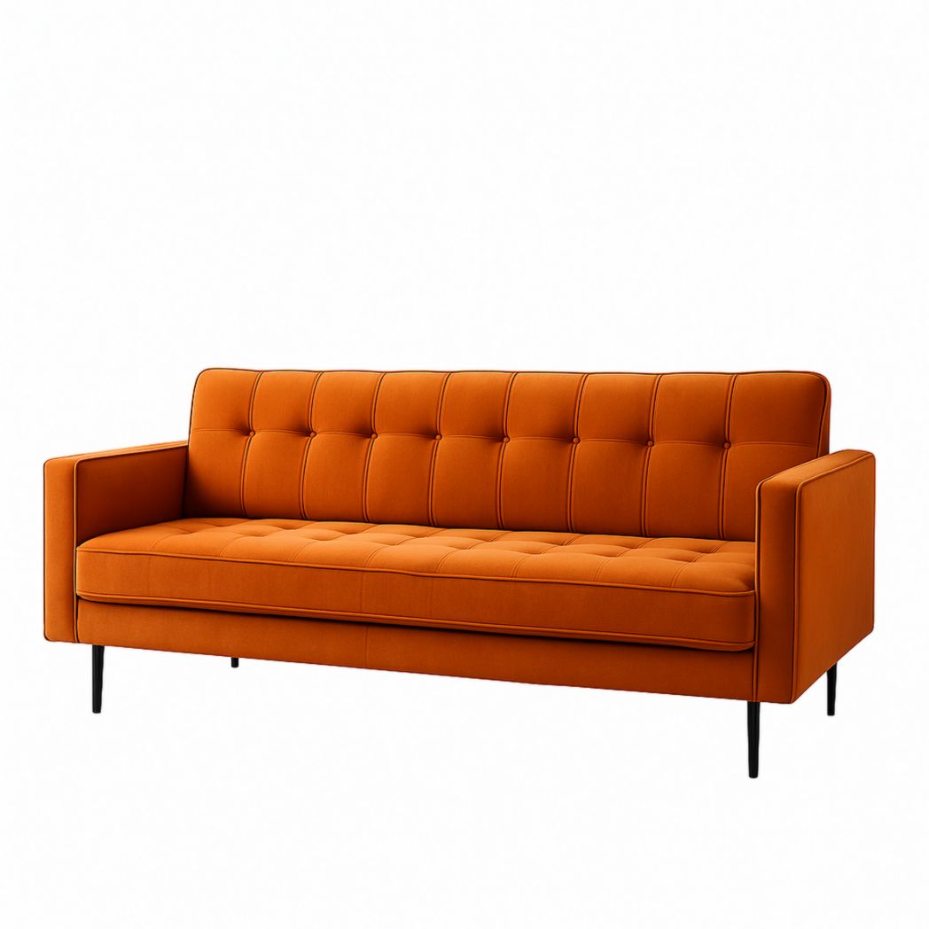 Sofá rectangular de tela con patas de metal color naranja 210x85x80 cm