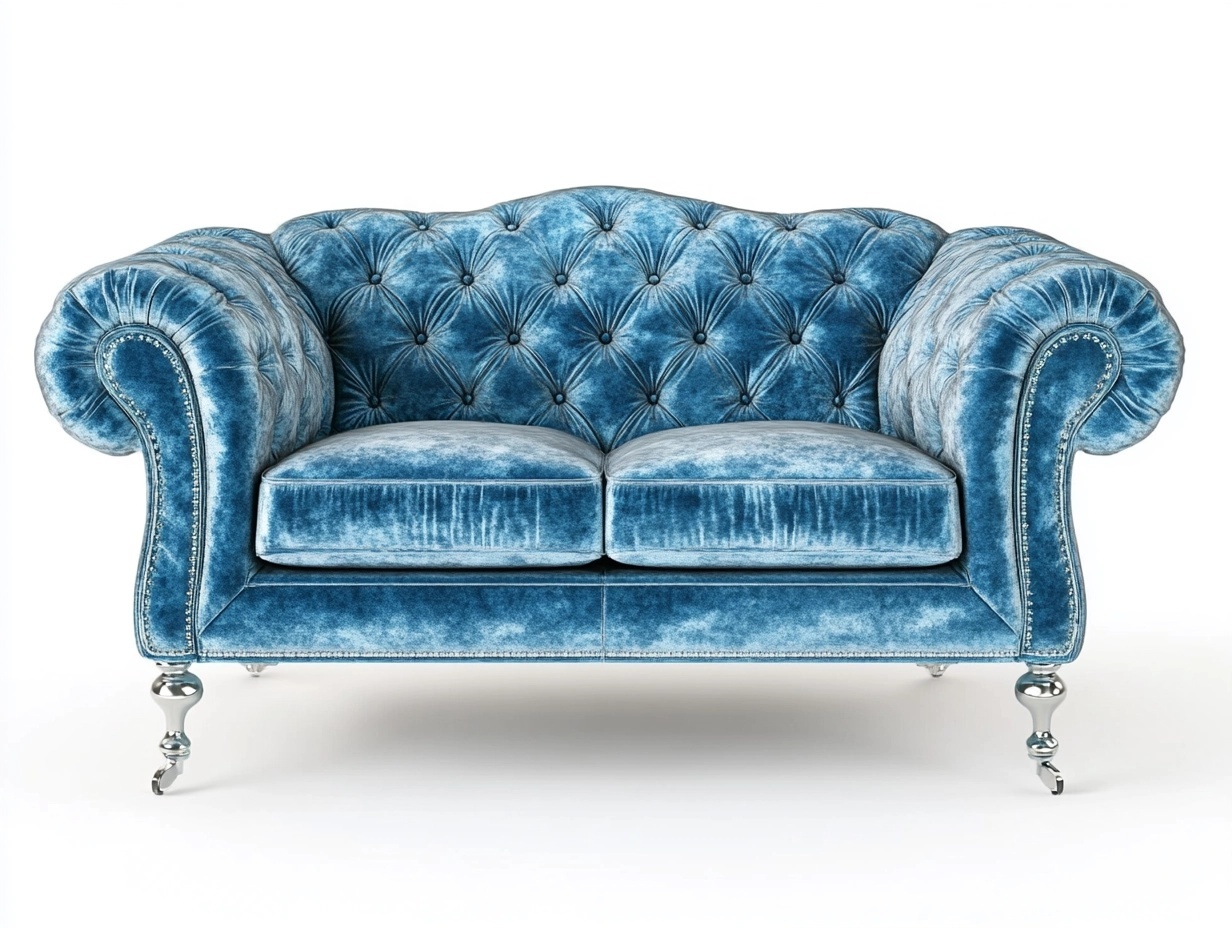 Sofá clásico de terciopelo azul 160cm ideal para sala de estar estilo Chesterfield estructura de madera patas metálicas