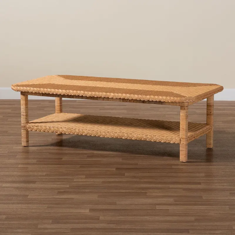 Minahasa Bohemian Braided Rattan Coffee Table in Light Honey