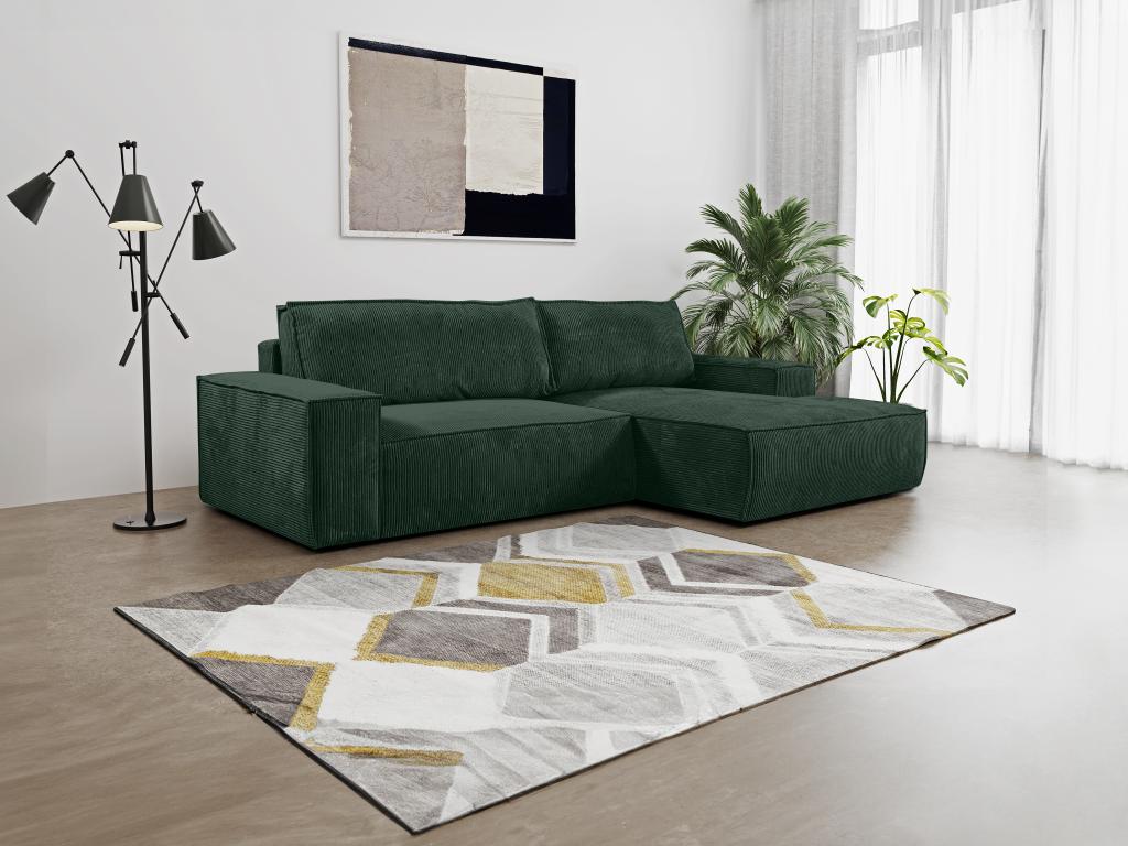 Sofá cama rinconera terciopelo canalé verde pino - ángulo derecho