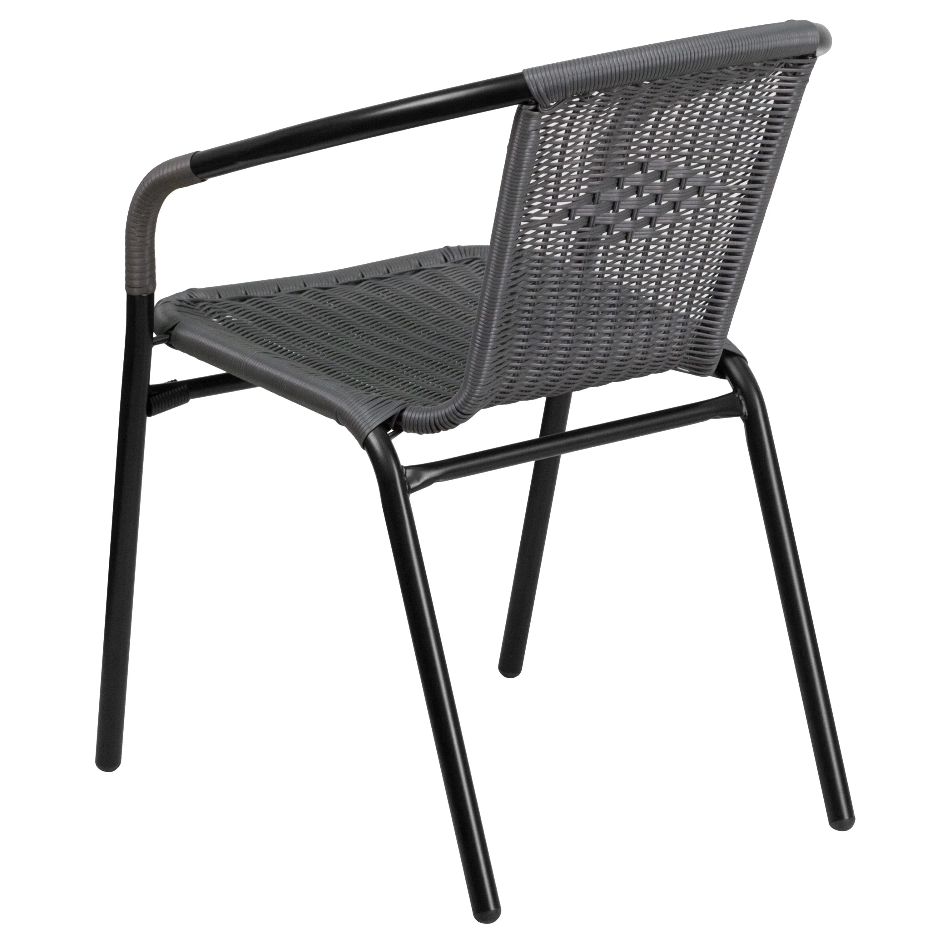 Emma + Oliver Indoor/Outdoor Stacking Rattan Restaurant Patio Chairs, Set of 2, Gray - Image 10
