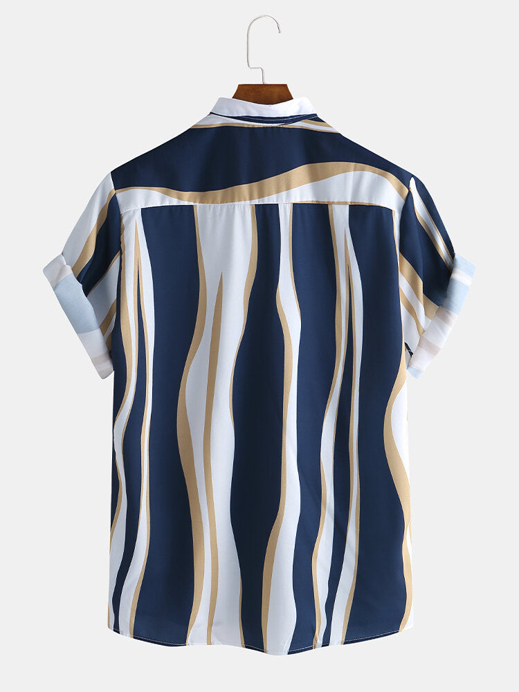Wave Stripes Shirts & Palm Tree Print Swim Shorts
