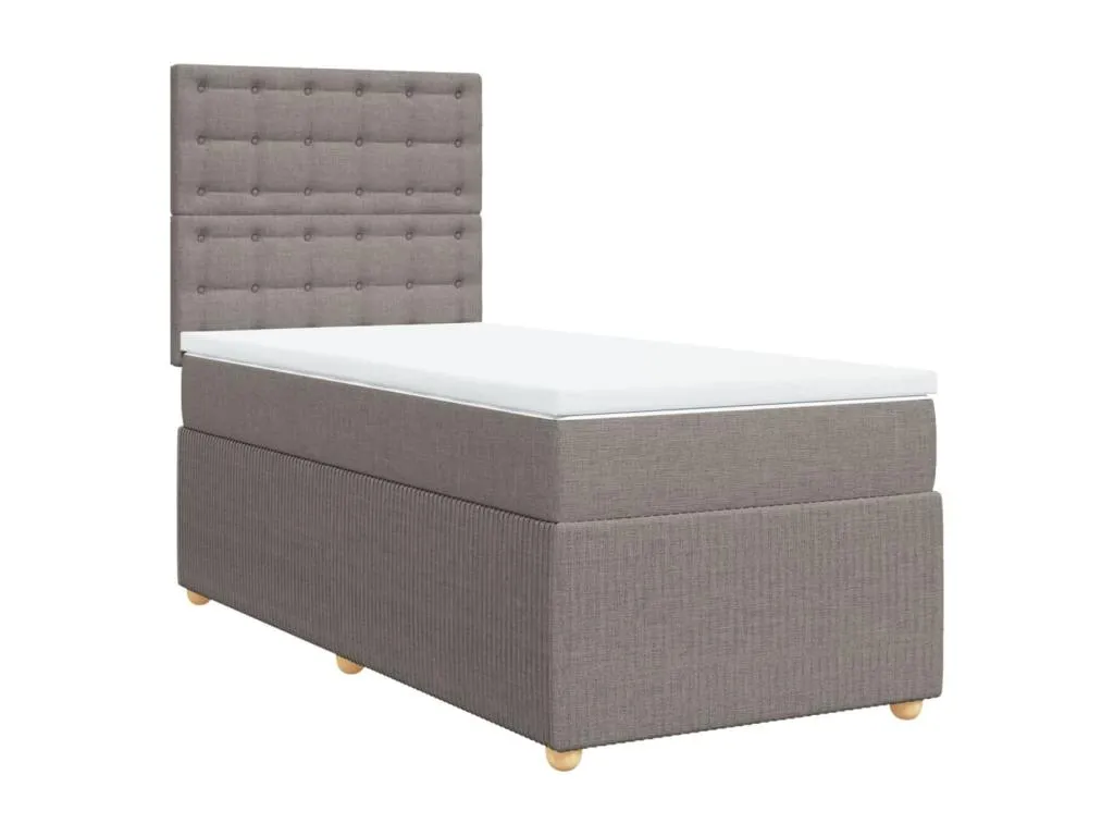 Cama box spring con colchón tela gris taupe 90x190 cm ock3521367