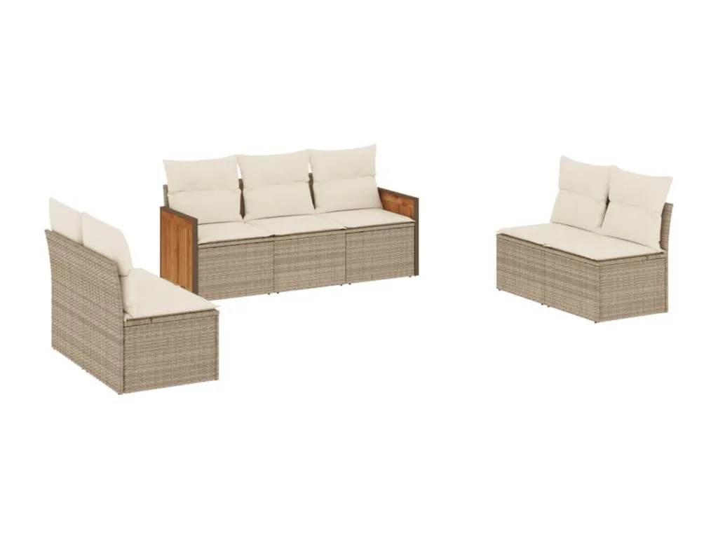 Set de jardín 7 piezas con sofás y cojines ratán sintético color beige SK4207707