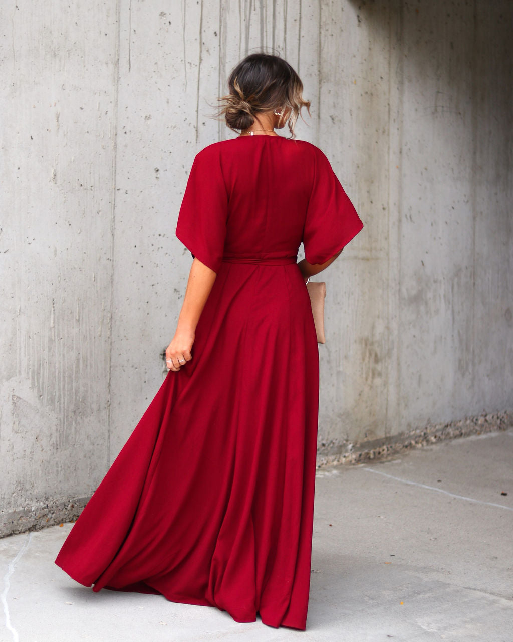 Behati Wrap Kimono Maxi Dress - Burgundy - Se7enfashion
