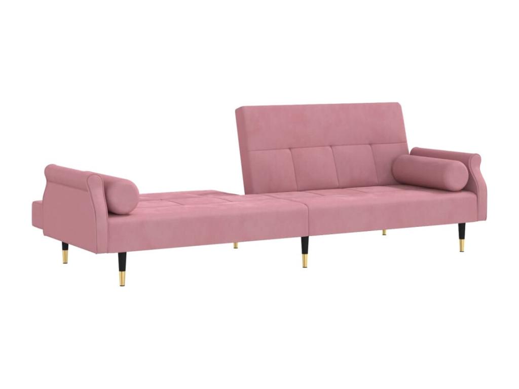 Sofá-cama com almofadões veludo rosa