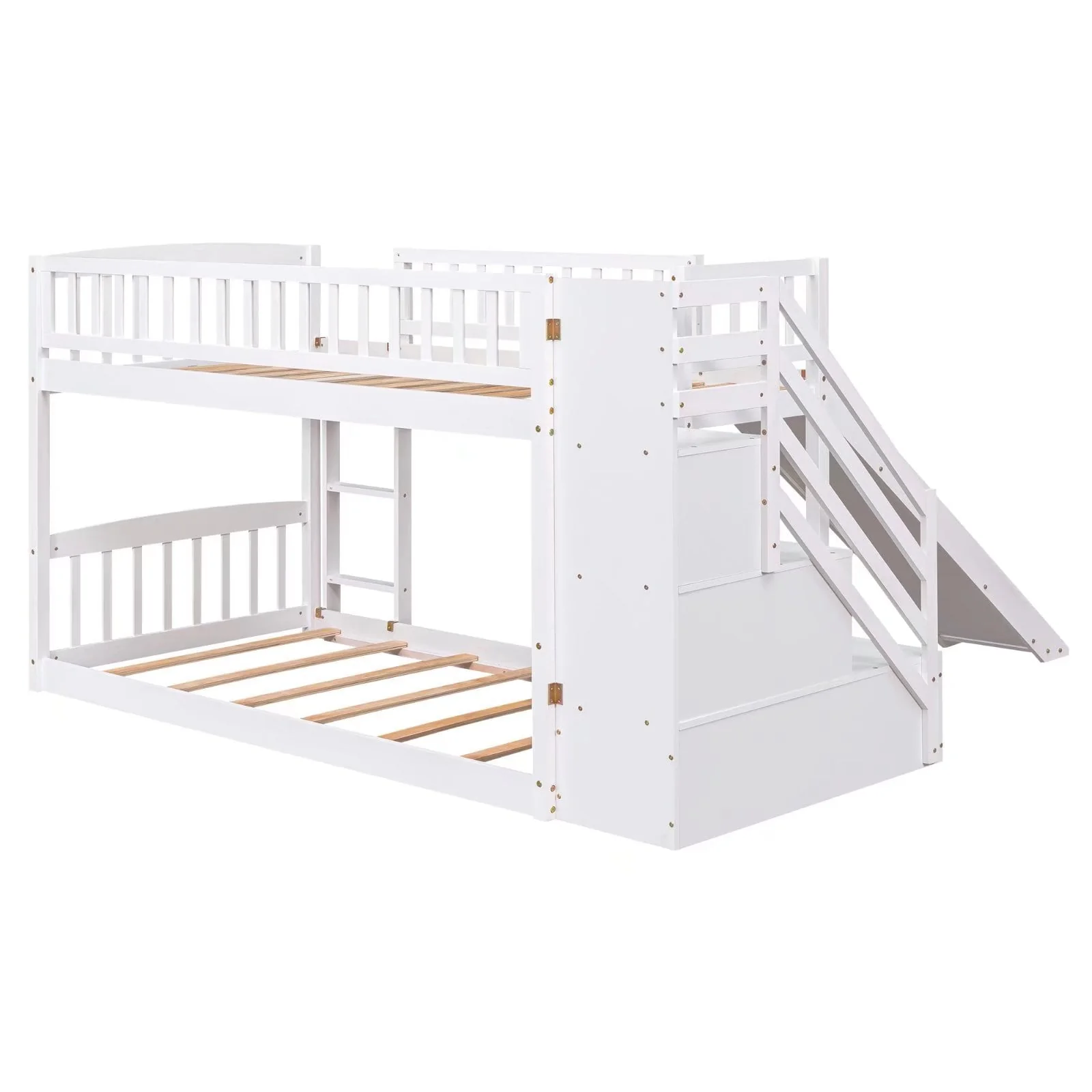 Stairway Bunk Beds Twin over Twin, Wooden Bunk Bed Frame with Kids Slide and Storage Staircase, 2-in-1 Storage Beds Frame with Ladder and Safety Guardrails for Boys Girls Bedroom, White - Image 4