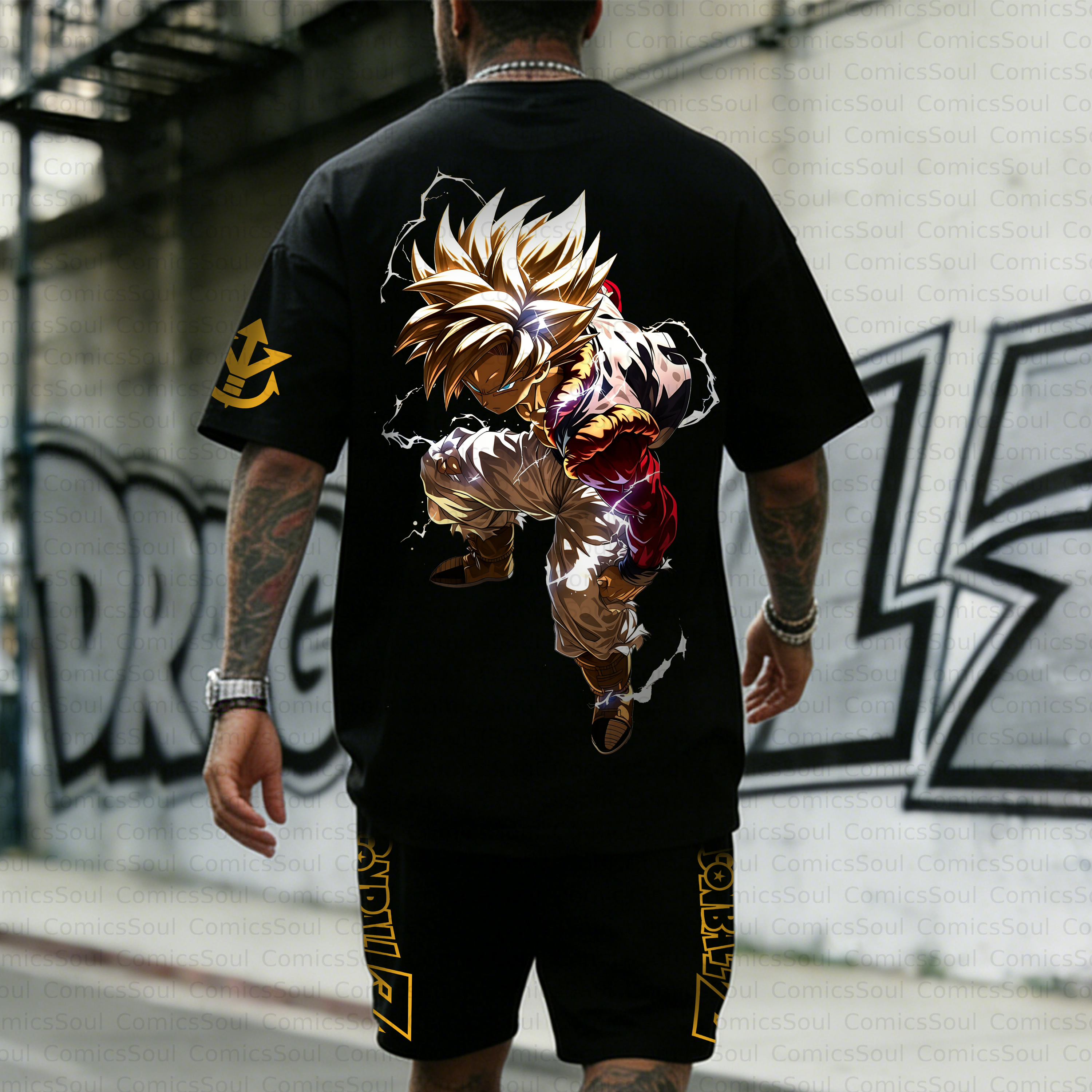 Unisex Anime Inspired Vintage T-shirt& Shorts 2 Pieces Set