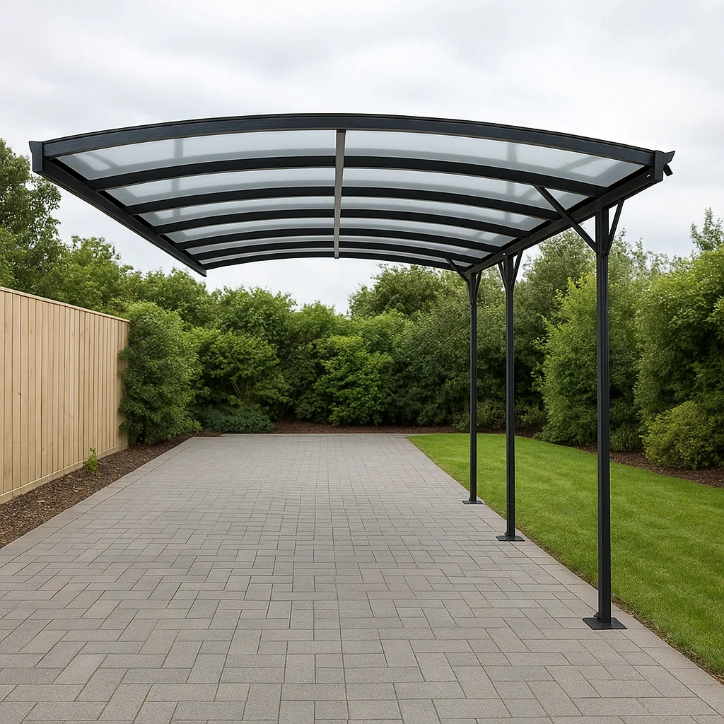Cochera con techo de policarbonato gris antracita de aluminio para exterior 505×300×239 cm - j66S9Bdaoc1L