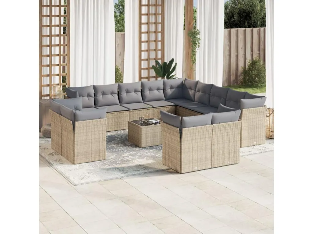 Set sofás de jardín 14 pzas con cojines ratán sintético beige 99317bbeh