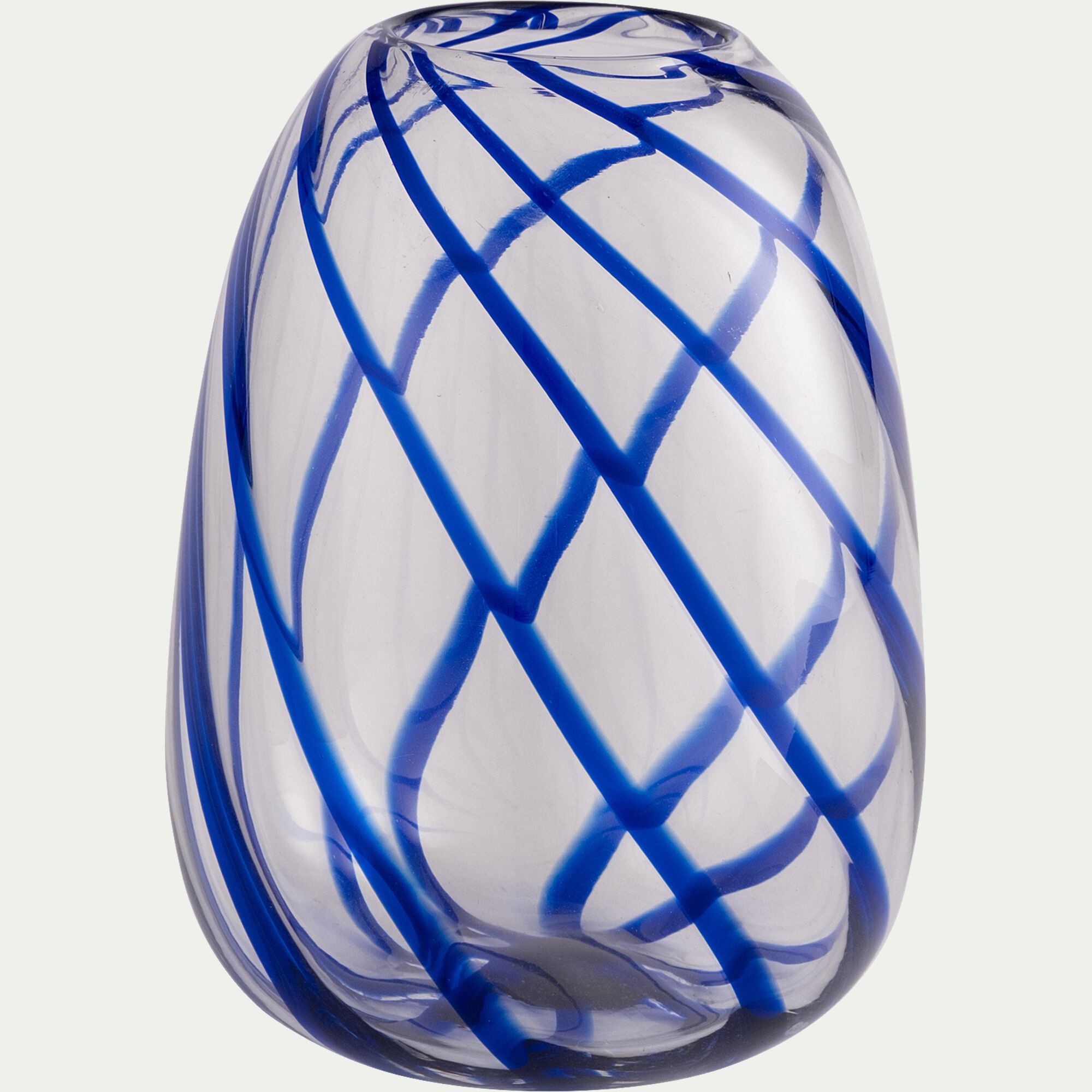 KORLIO - Vase classique en verre à rayures H20cm - bleu