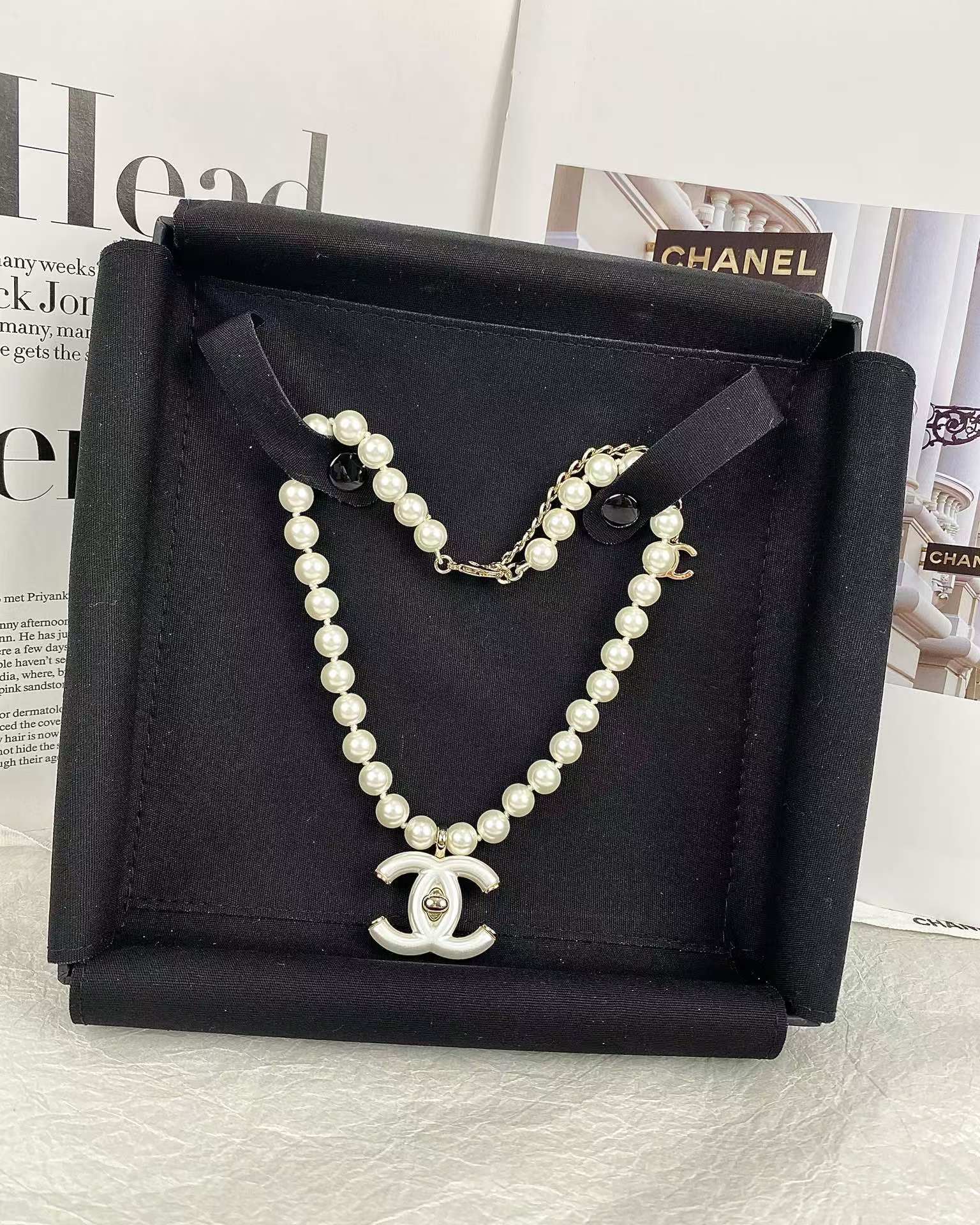 Chanel Choker Necklace with White Double C Pendant - Original Replica Club
