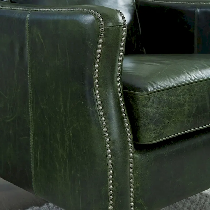 Vintage Essex Distressed Green Top Grain Leather Sofa