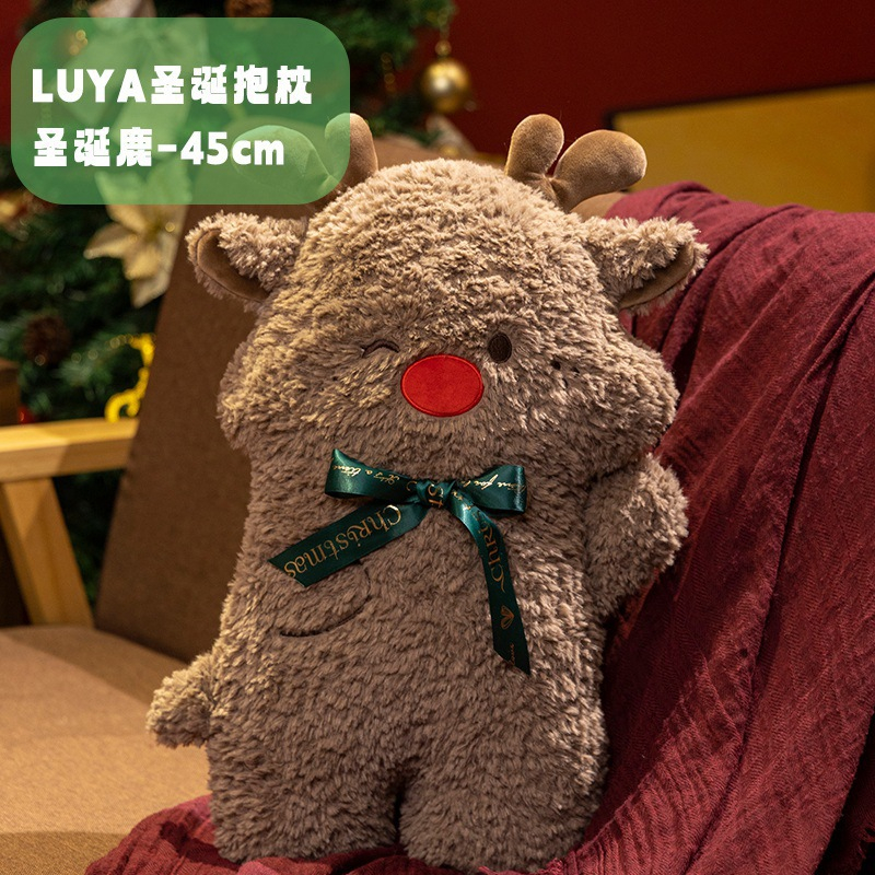 Ute Christmas Reindeer Elk Bell Shaped Plush Throw Pillow Fluffy Curly Sherpa Xmas Stuffed Cushion Holiday Decor Plush Toy Gift